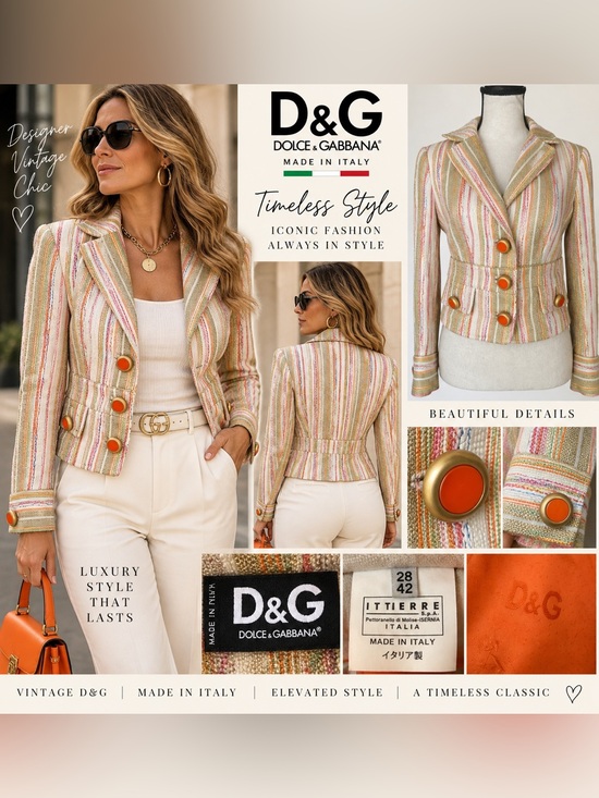Dolce & Gabbana Jackets & Blazers - Vintage D&G Dolce & Gabbana IT 42 Metallic Striped Cropped Blazer Y2K